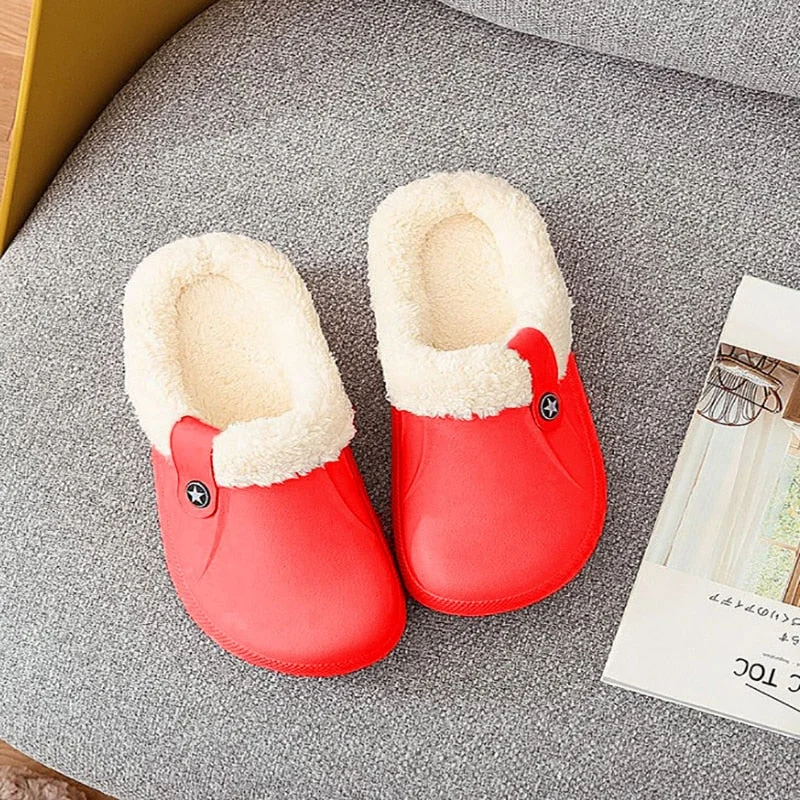 2021 Winter Waterproof Slippers Women Men Winter Shoes Plush Warm Flat Home Shoes Woman Soft Comfort Female Shoes Clogs Slippers