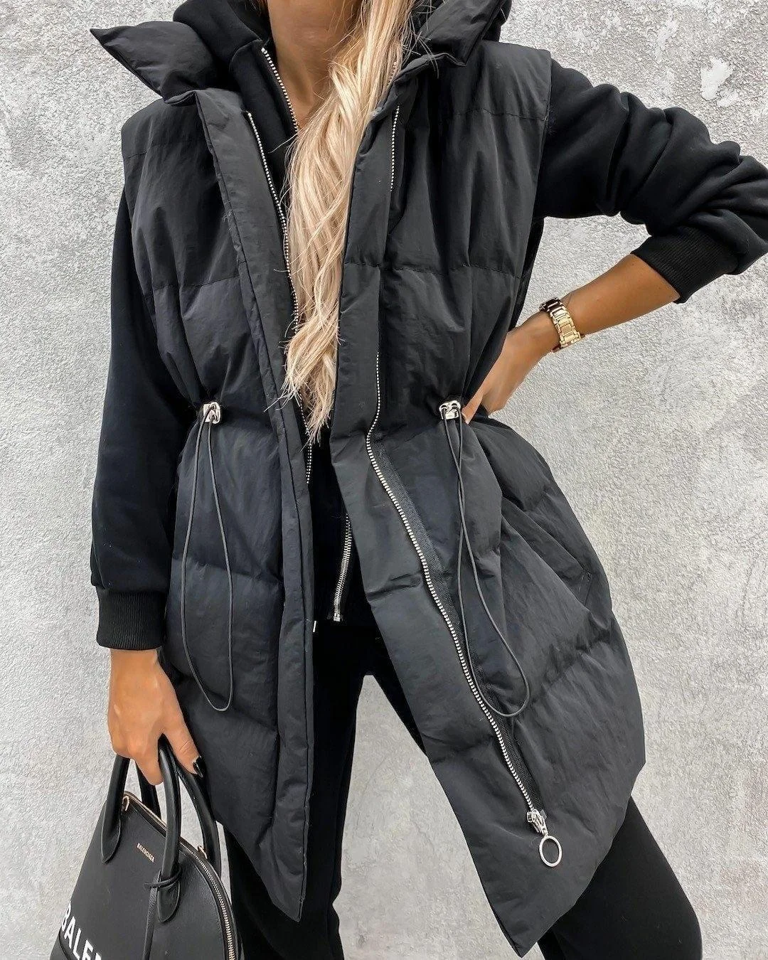 Drawstring Waist Zip Up Gilet Puffer Jacket | EGEMISS