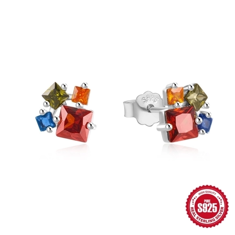 1 Pair 925 Sterling Silver Zircon Geometric Ear Studs