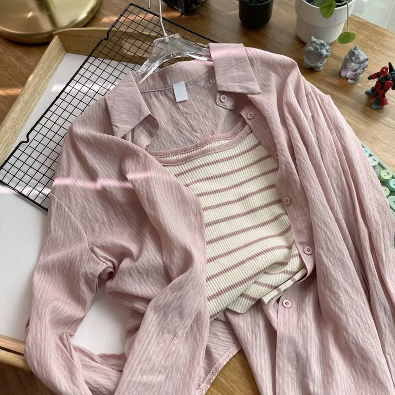 Uveng Uveng Collar Long-Sleeved Open Shirt With Thin Sunscreen Women 2025 Spring And Summer New Loose Blue Shirt Coat