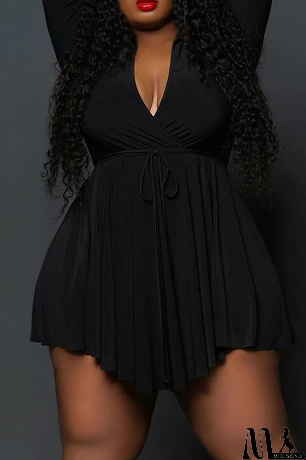 MidiSono - Rose Red Casual Solid Patchwork Frenulum Asymmetrical Turndown Collar A Line Plus Size Dresses