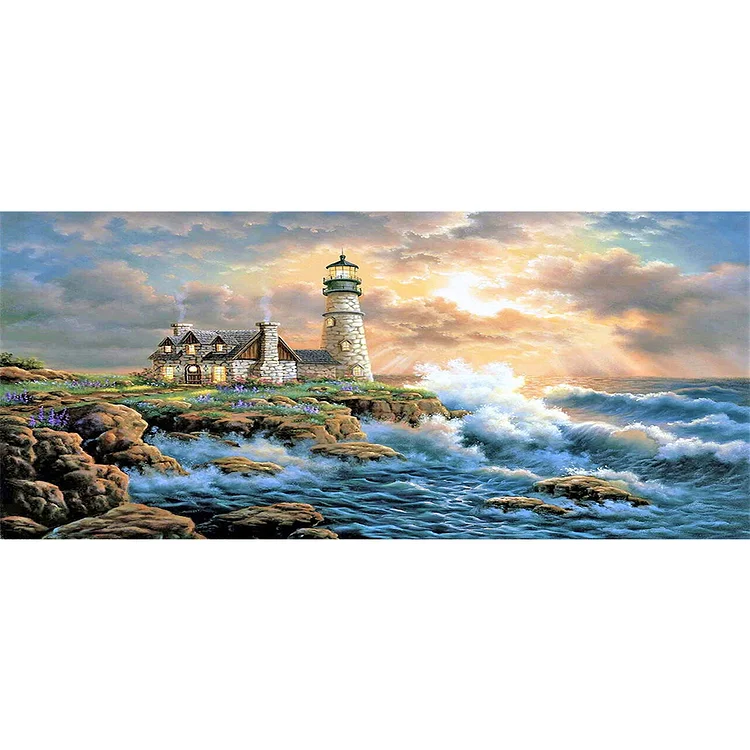 Full Square Diamond Painting - Seaside Lighthouse House 80*40CM