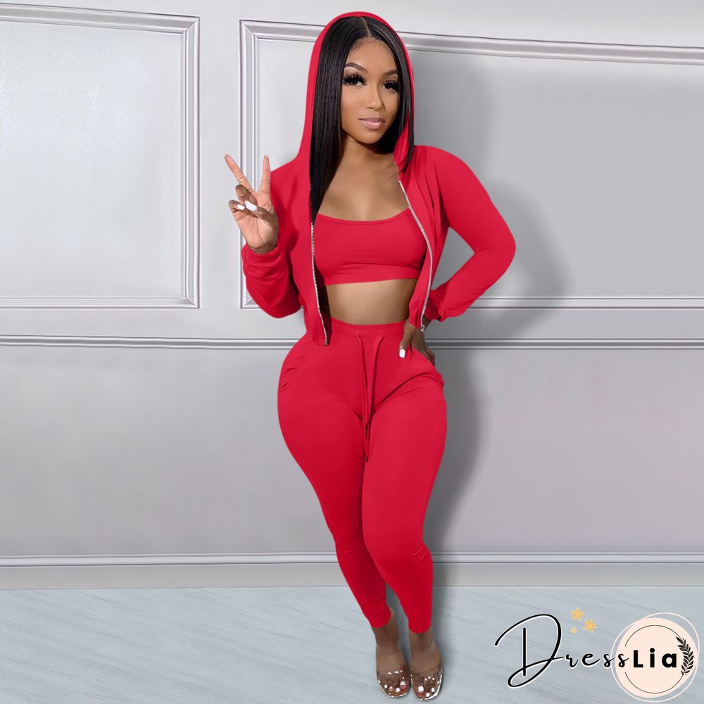 Hoodie Jackets with Tank and Jogger Pants Sweatsuit