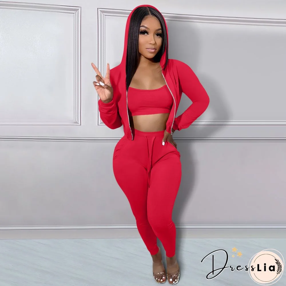 Hoodie Jackets with Tank and Jogger Pants Sweatsuit