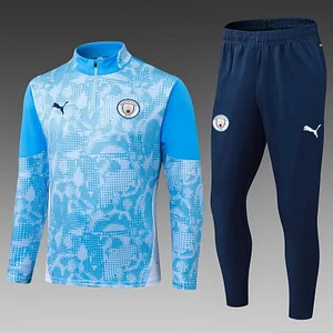 2025/2026 Manchester City Half-Pull Training Suit Blue Football Shirt 1:1 Thai Quality Set