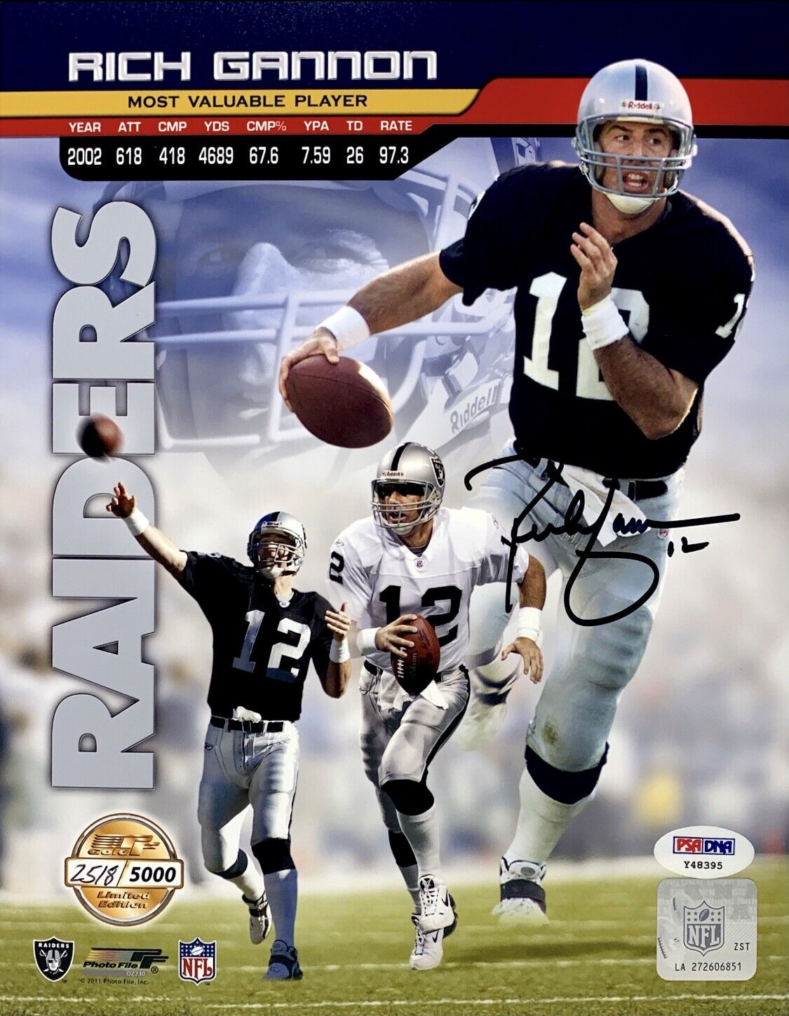 Rich Gannon Signed 8x10 Photo Poster painting Raiders PSA Y48395