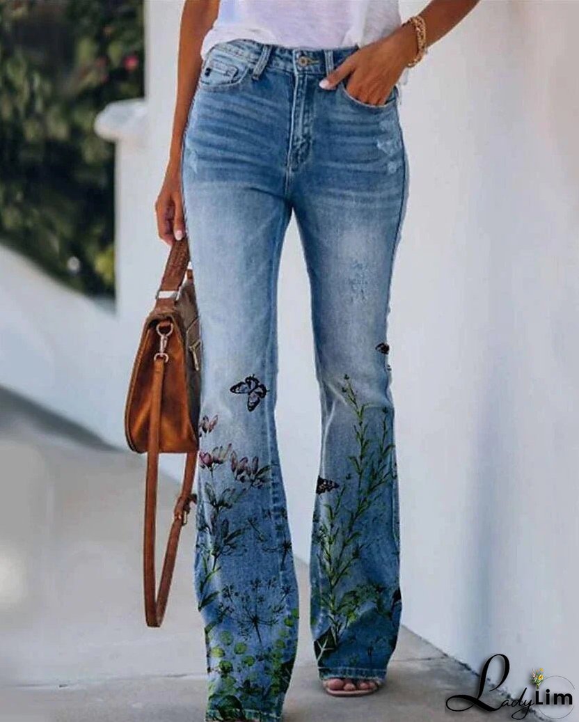 Stylish Women's High-Waisted Bootcut Flare Jeans with Side Pockets