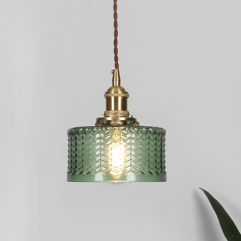 Retro Short Cylinder Wavy Glass Pendant Light