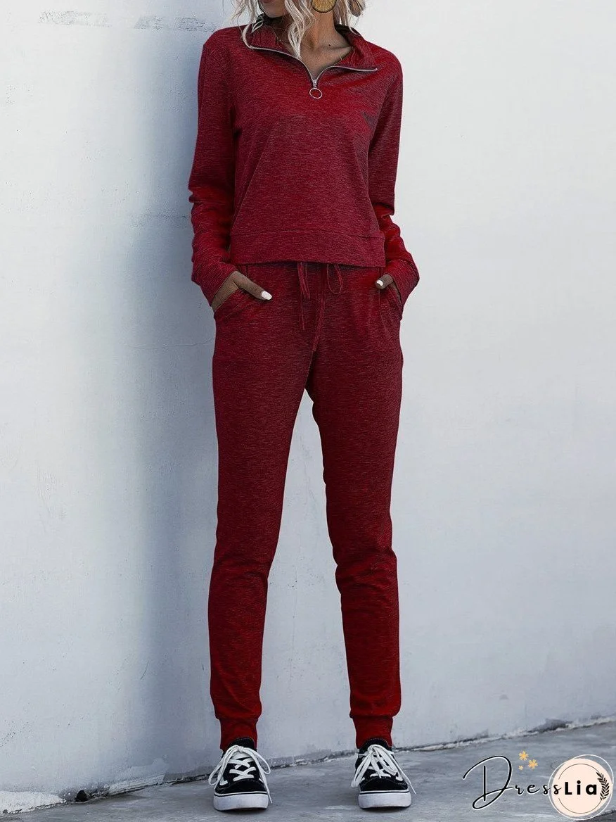 Women Zipper Collar Sweatshirt