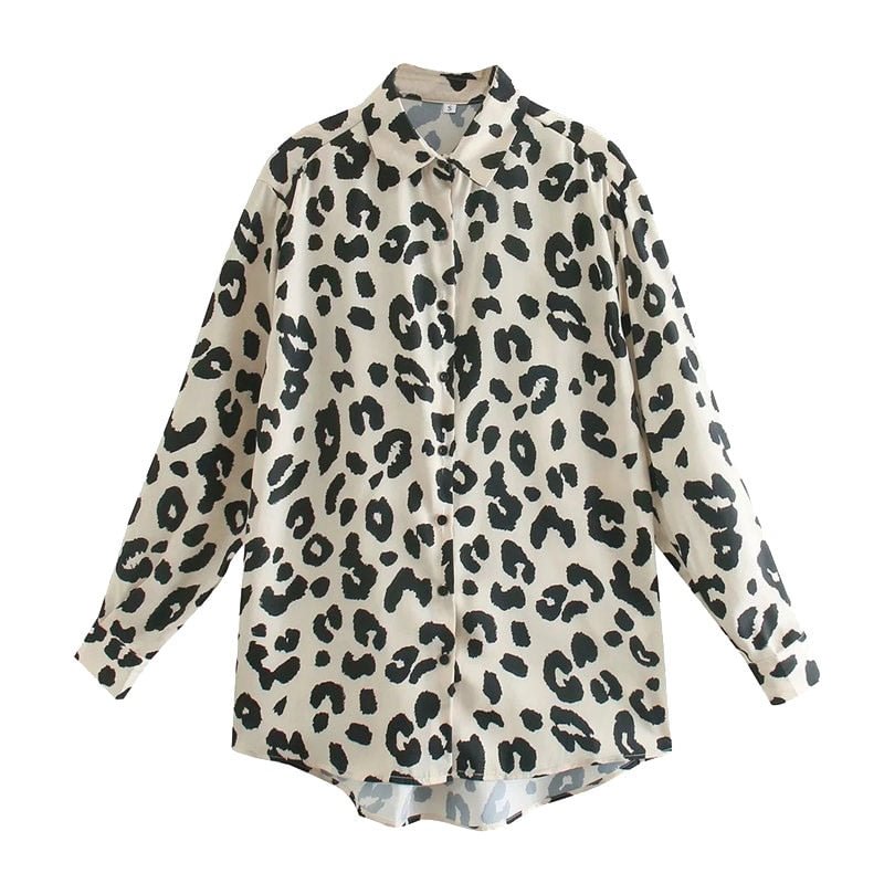 TRAF Women Fashion Leopard Print Loose Blouses Vintage Long Sleeve Button-up Female Shirts Blusas Chic Tops