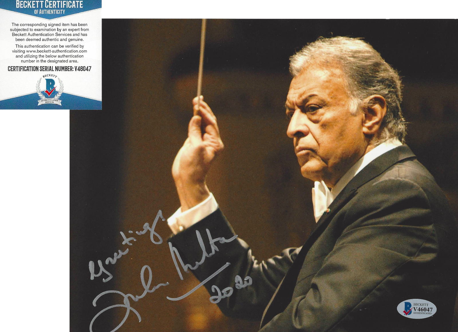 CONDUCTOR ZUBIN MEHTA SIGNED 8x10 Photo Poster painting 3 THREE TENORS PAVAROTTI BECKETT COA BAS