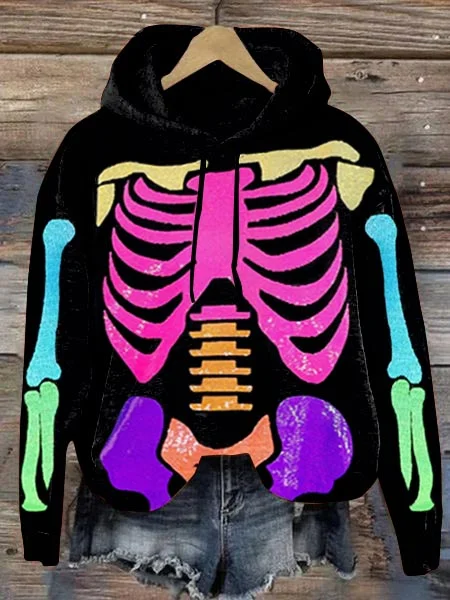 Personalized Fashionable Rainbow Skull Casual Hooded Sweatshirt