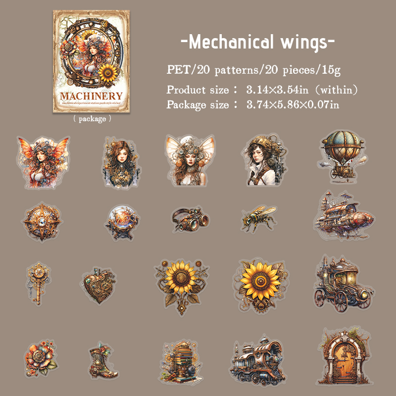 Journalsay 20 Sheets Mechanical Experiment Station Series Vin Punk Landscaping PET Sticker