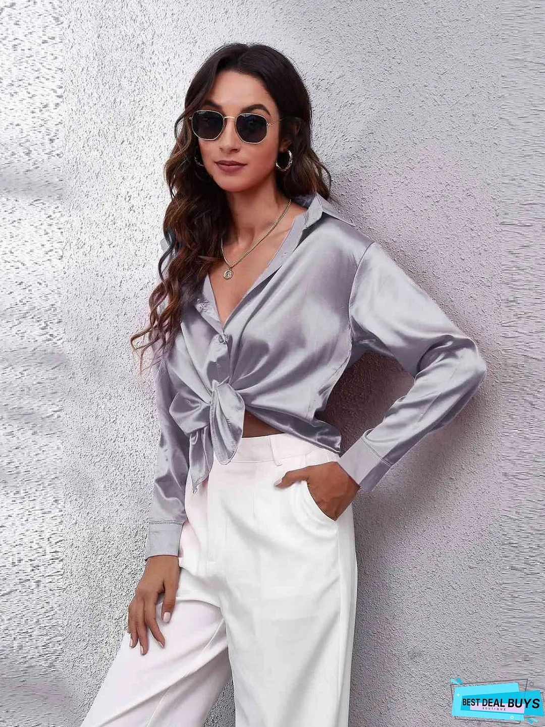 Collared Neck Buttoned Long Sleeve Shirt