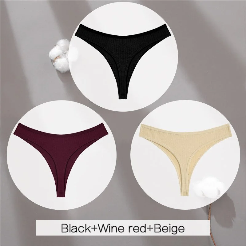 FINETOO Cotton Thongs Women 3Pcs/set Soft T-back Underpants S-XL Ladies G-string Underwear Low Waist Cotton Panty Lingerie New