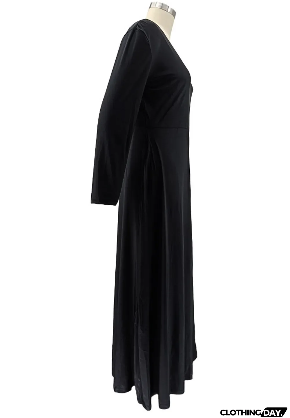 Autumn Black V-Neck Long Sleeves Plus Size Maxi Dress
