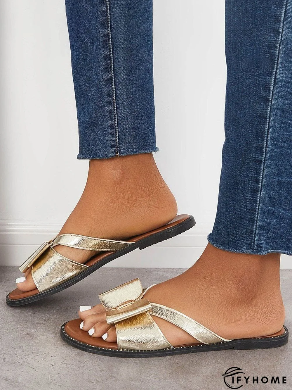 Contrast Paneled Bow Flat Slippers | IFYHOME