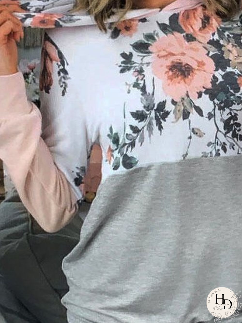 Floral-Print Long Sleeve Cotton-Blend Floral Sweatshirts