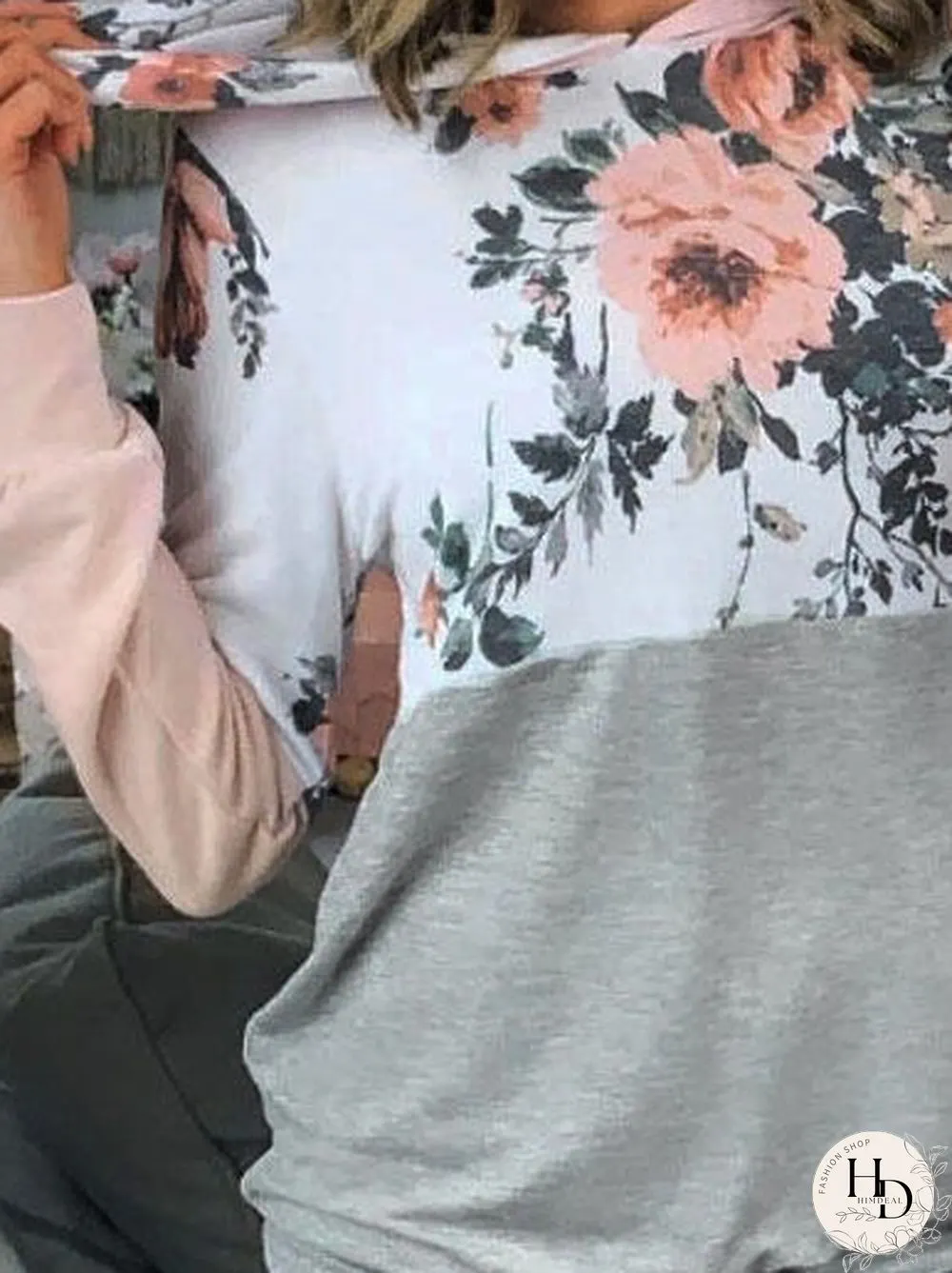 Floral-Print Long Sleeve Cotton-Blend Floral Sweatshirts