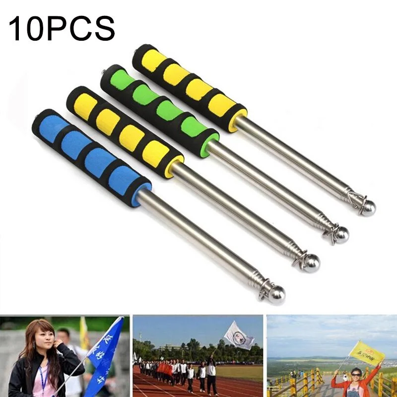 10 PCS 1.4M 7 Knots Multi-function Telescopic Stainless Steel Sponge Teaching Stick Guide Flagpole Signal Flag, Random Color Delivery