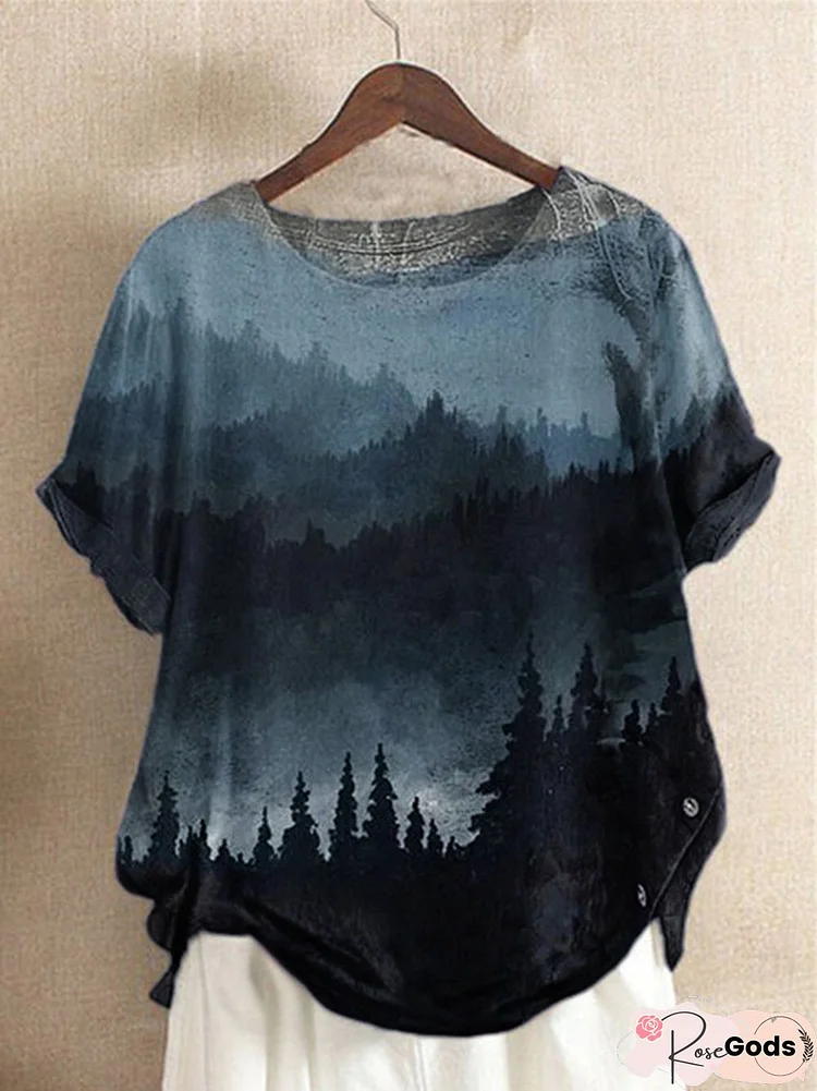 Short Sleeve Casual Printed Ombre/Tie-Dye T-Shirt