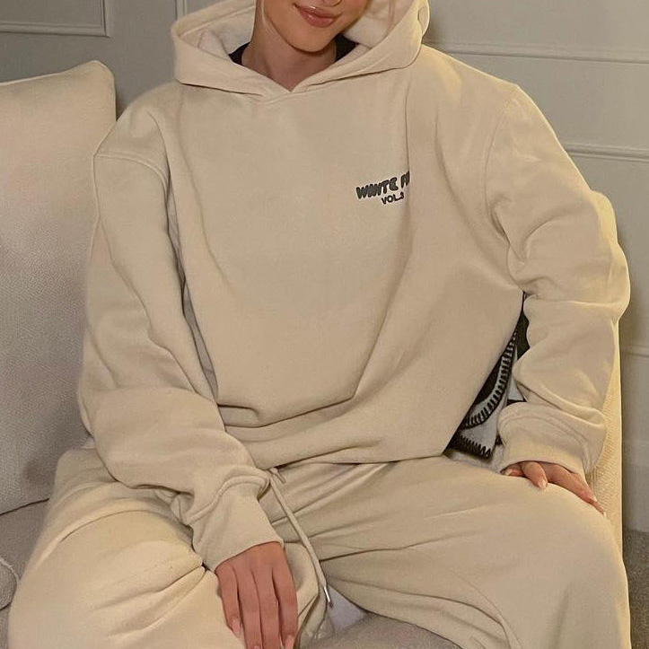 Fashion Sports LOGO Long Sleeve Pullover Hooded Sweatshirt Two Piece Set