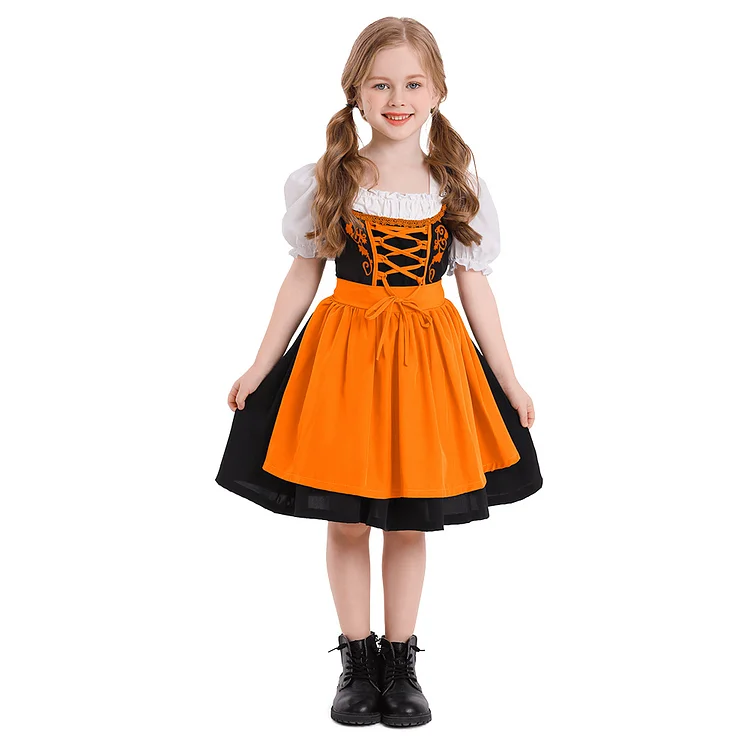  Kids Girls Oktoberfest Team Dress Bavarian Costume Halloween Maid Dress for Girls Beer Festival Outfit