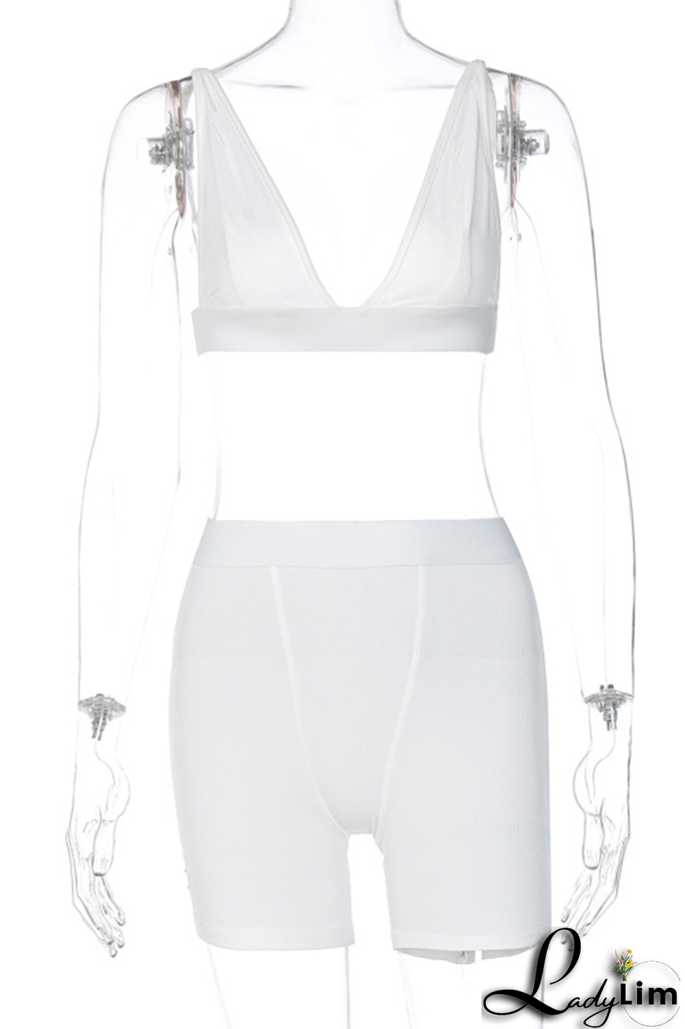 Grey Sexy Solid Split Joint V Neck Sleeveless Two Pieces