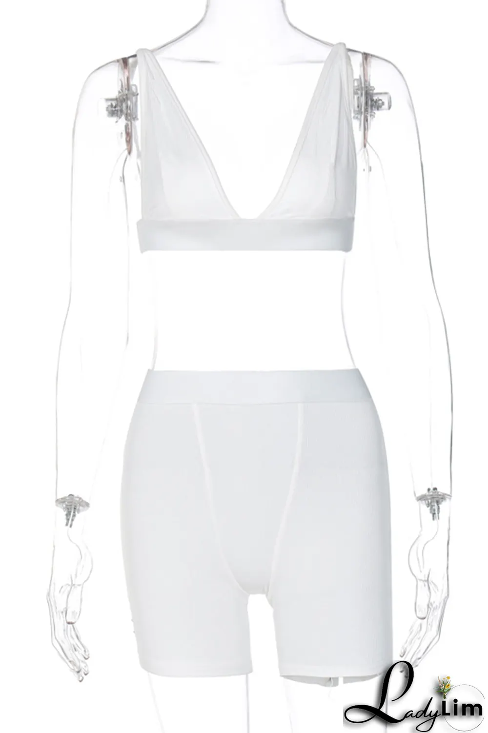 Grey Sexy Solid Split Joint V Neck Sleeveless Two Pieces