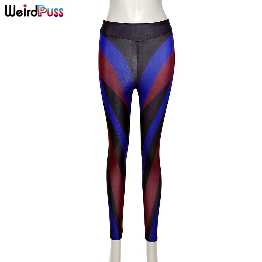Weird Puss Colorful Patchwork Women Pencil Pants Sporty Stripe Summer Trend Skinny Stretchy Casual Fitness Streetwear Trousers