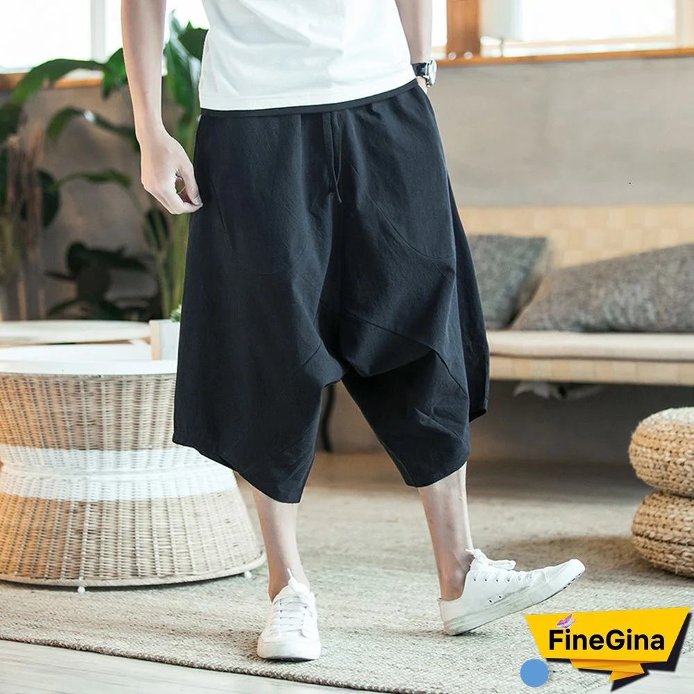 Dropshipping Men Harajuku Harem Pants Mens Summer Cotton Linen Joggers Pants Male Vintage Chinese Style Sweatpants Fashions
