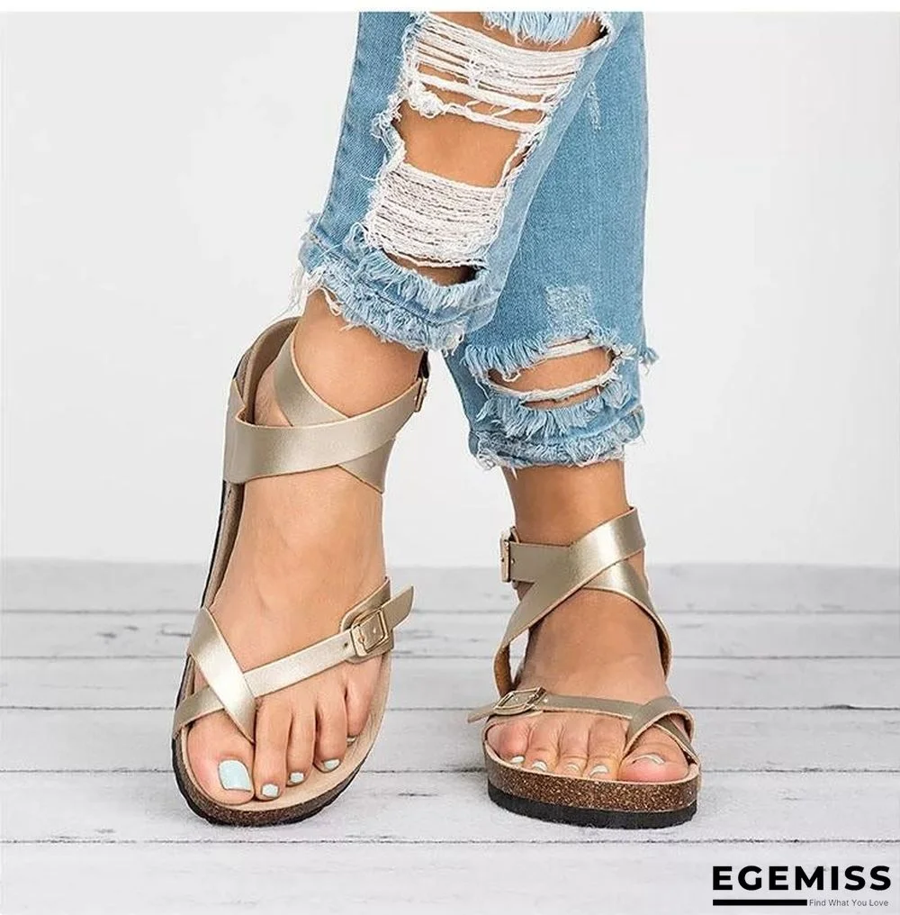 Basic Women's Summer Sandals Plus Size PU Leather Beach Flat Sandals | EGEMISS