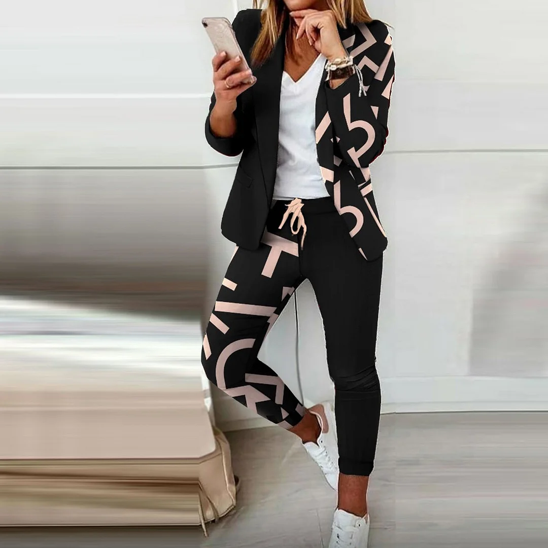 Billlnai Women's 2PC Casual Light Weight Thin Jacket Slim Coat Long Sleeve  Blazer Office Business Pants+ Coats Jacket Outwear Suits