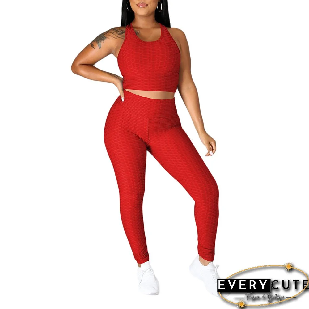 Red Jacquard Bubble Tank with Pant Set