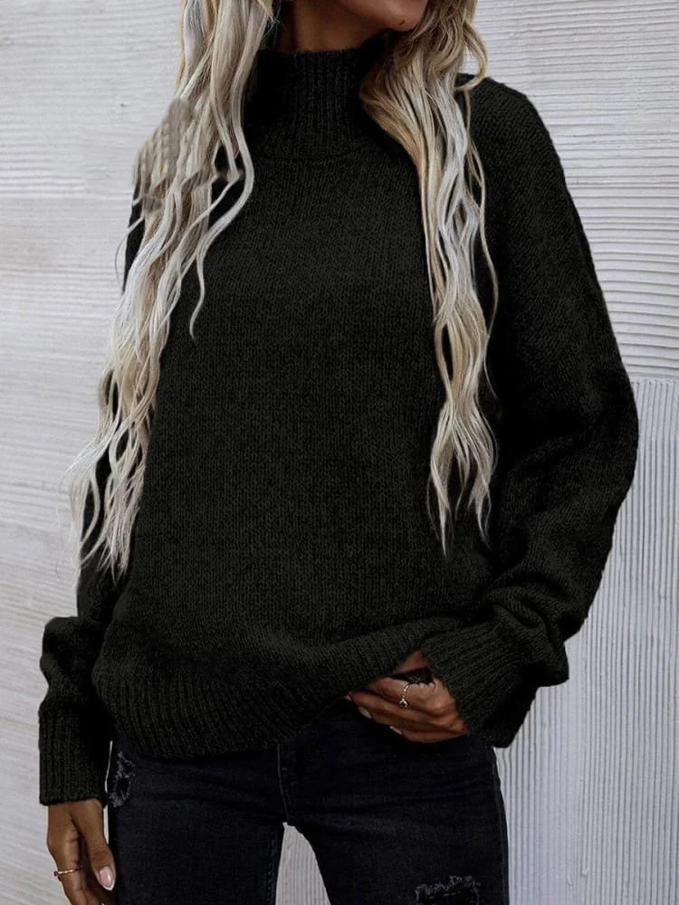 Pullover Loose Knitted Sweater Large Size Turtleneck Solid Color Sweater