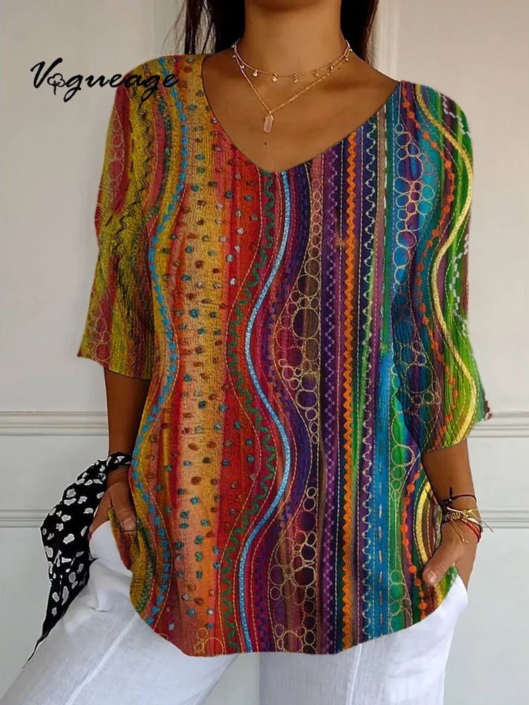 Fashion Dark Color Multi-Color Straight Line Wave Line Stripe Spot Printed Knitted Sweater