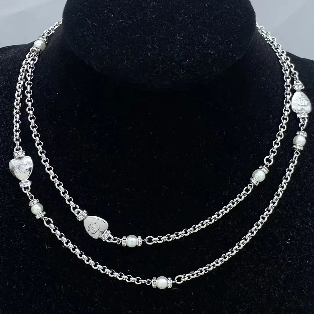 Chanel Silver Two Rows Chain Necklace