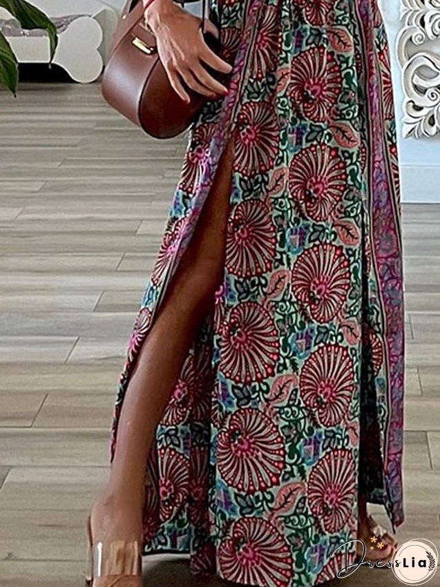 Red Swing Dress Boho Long Maxi