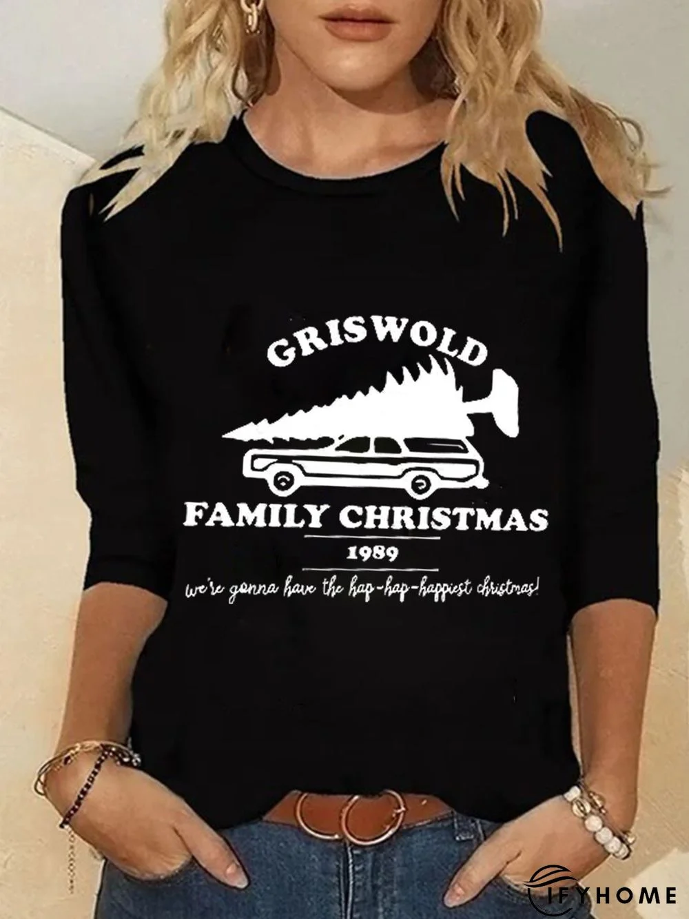 Christmas Casual Letter Crew Neck Long Sleeve T-shirt Xmas T-shirt | IFYHOME