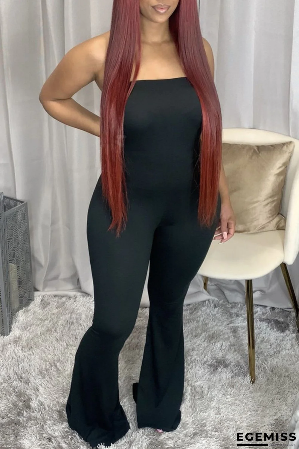 Black Sexy Casual Solid Backless Strapless Sleeveless Regular Jumpsuits | EGEMISS
