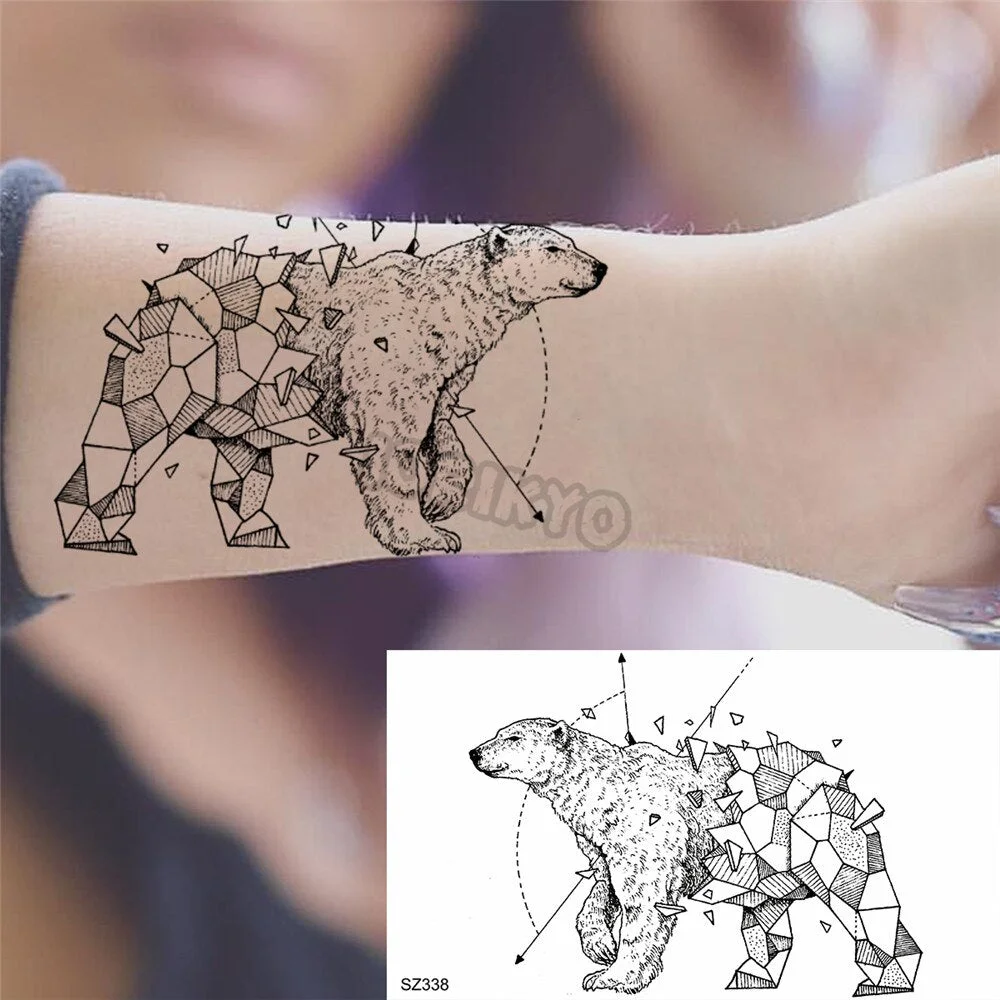 Minimalist Polar Bear Small Temporary Tattoos For Women Men Realistic Dandelion Hummingbird Fake Tattoo Sticker Forearm Tatoos