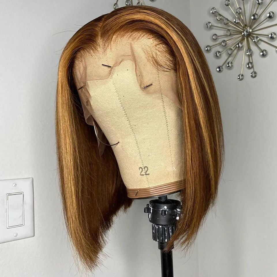 Summer Style Cute Highlight Straight Bob Virgin Hair Lace Frontal Wig