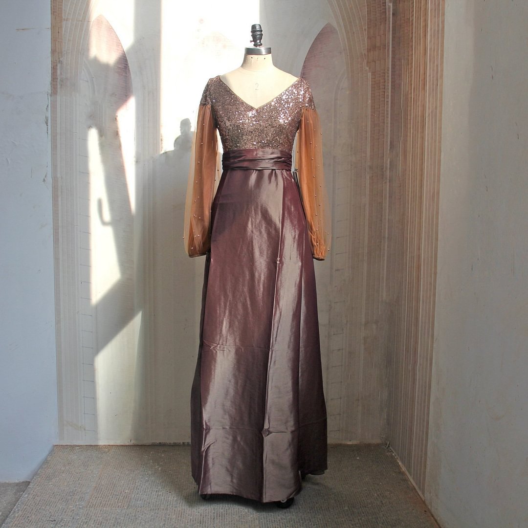 Arabian sequins V-neck elegant dress-zachics