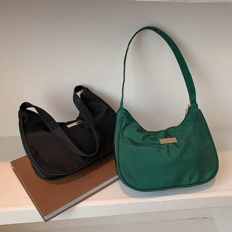 Women Nylon Solid Color Shoulder Bag Zipper Small Crescent Messenger Handbags Luxury Designer Handbag Retro Ladies Handbags US Mall Lifes