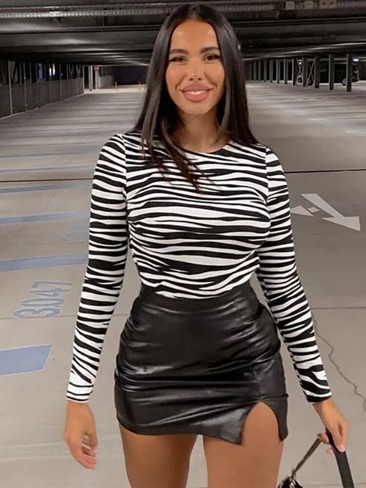 WannaThis Zebra Print Bodysuits Backless Black Female Autumn Long Sleeve O Neck Lace Up Skinny Sport Tops Overall For Women 2021