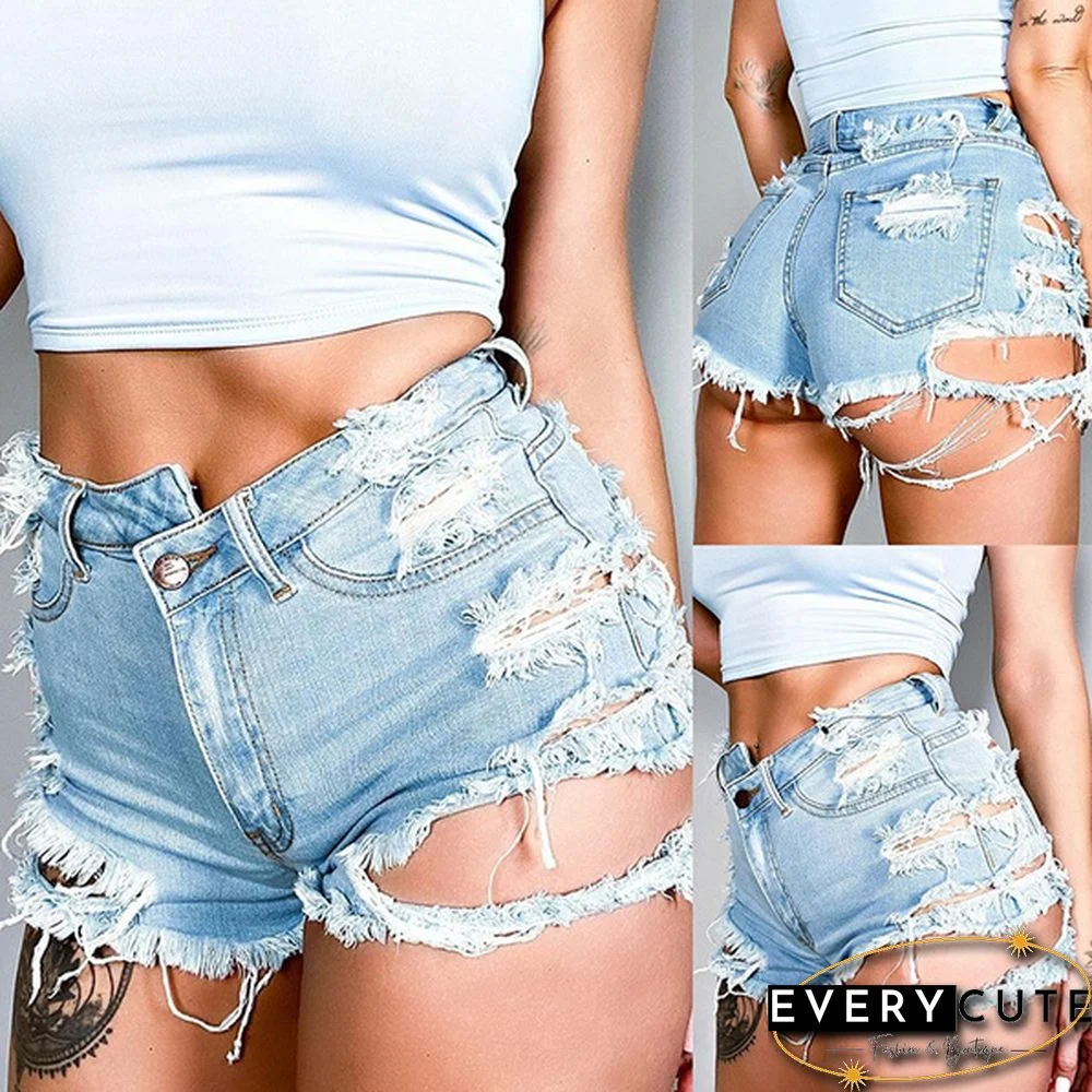 Denim Jeans Short Pants Women High Waist Ripped Hole Stretch Jean Shorts pantalones cortos de mujer