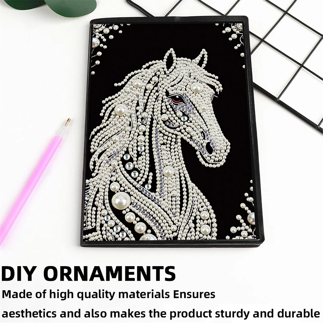 Horses Partial Pearl DIY 50 Pages A5 Diamond Painting Notebook Special Shaped Diamond Art Diary Book Kits Wireless Strip 5D Crystal Art Paintings Sketchbook for Art Drawing