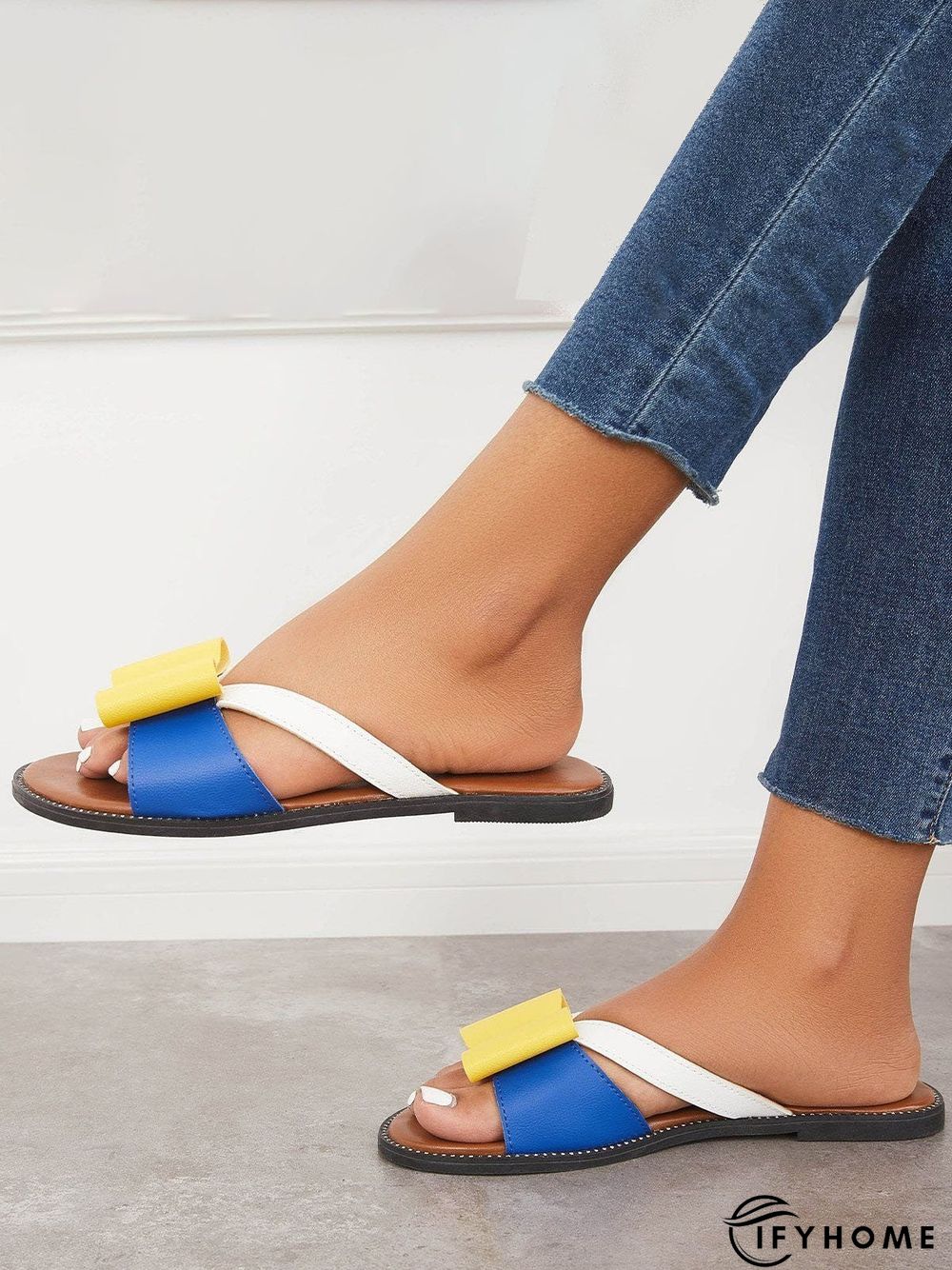 Contrast Paneled Bow Flat Slippers | IFYHOME