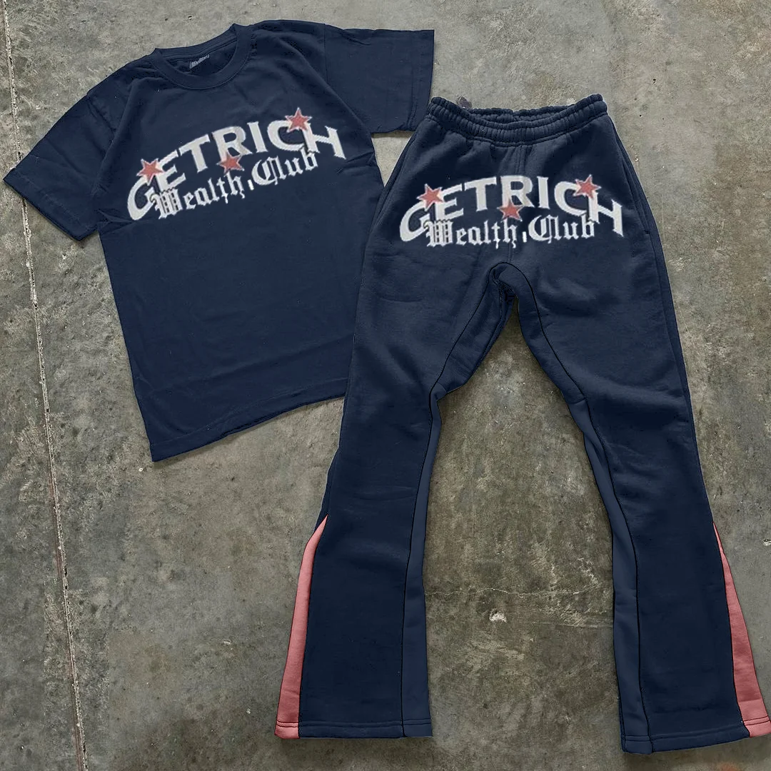 Getrich Print T-Shirt Trousers Two-Piece Set