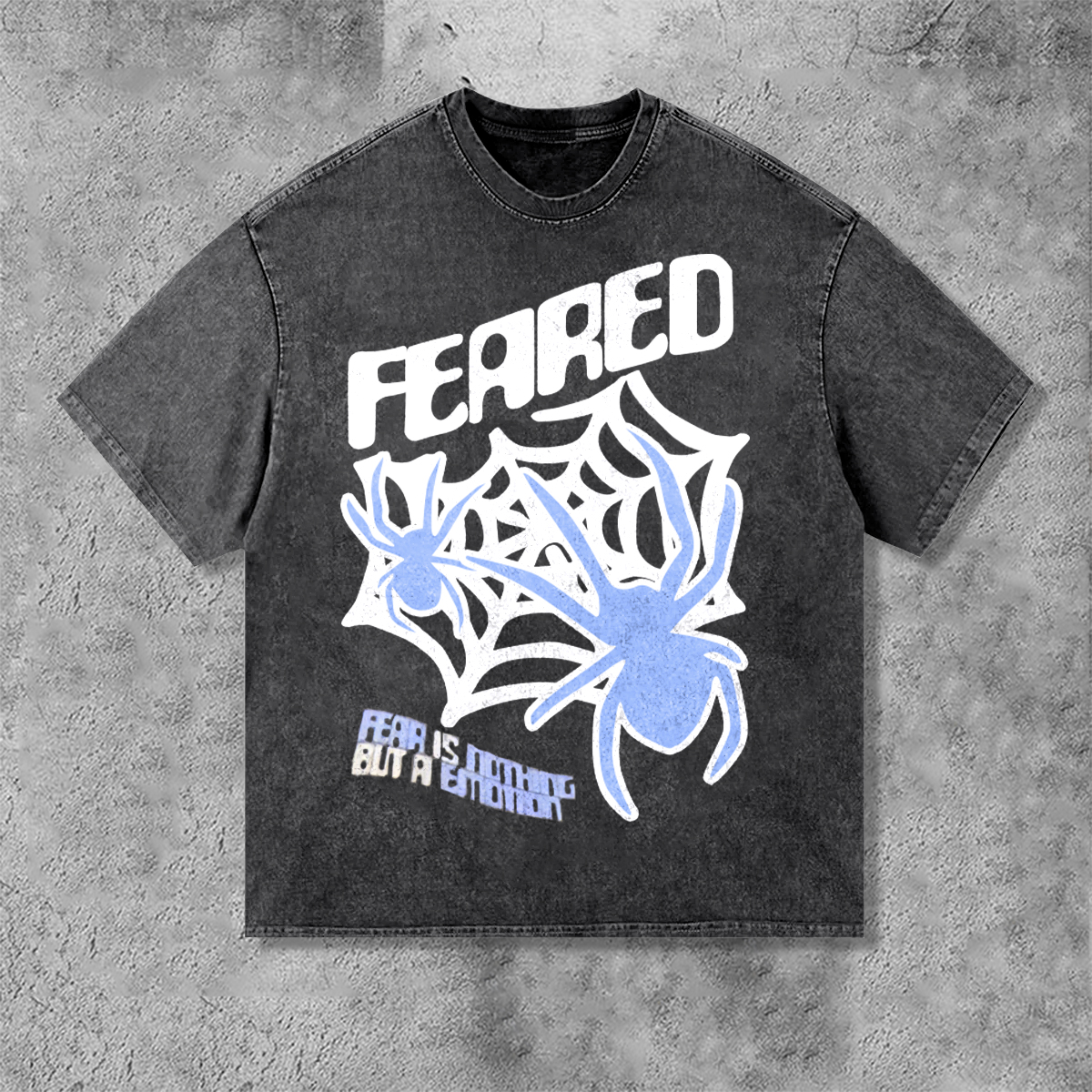 Blue Spider Letter Print Washed Short Sleeve T-Shirt